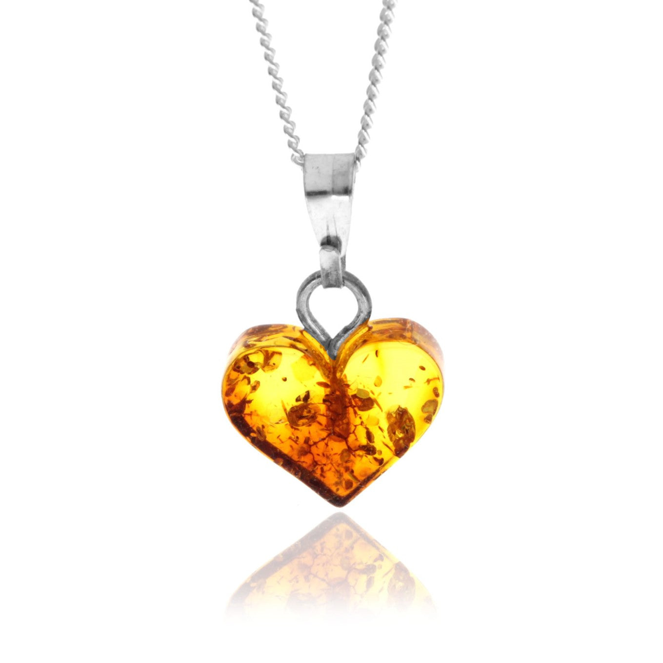 Genuine Tiny Baltic Amber Carved Heart Shape Pendant on a Delicate 925 Sterling Silver Curbs Chain Necklace