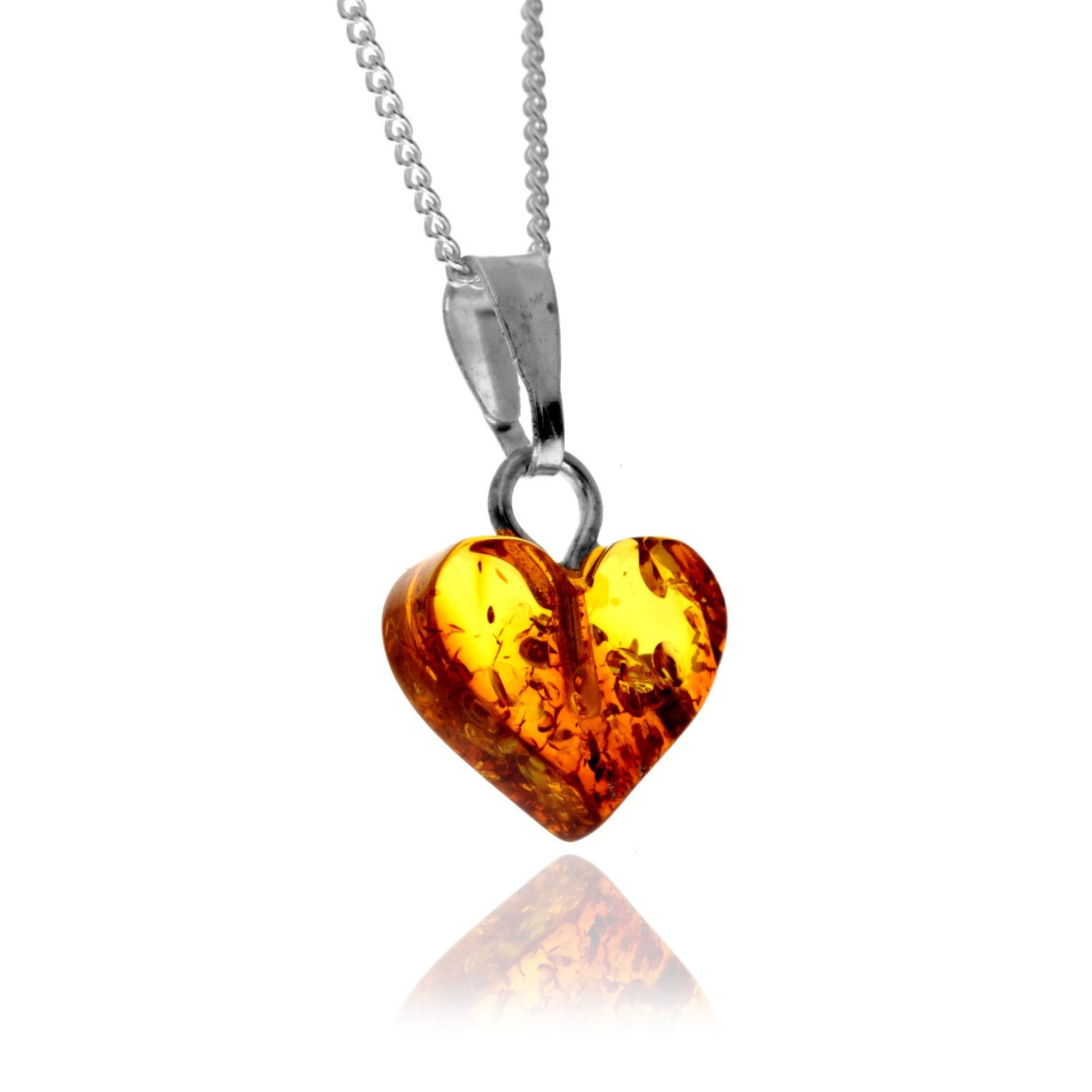 Genuine Tiny Baltic Amber Carved Heart Shape Pendant on a Delicate 925 Sterling Silver Curbs Chain Necklace