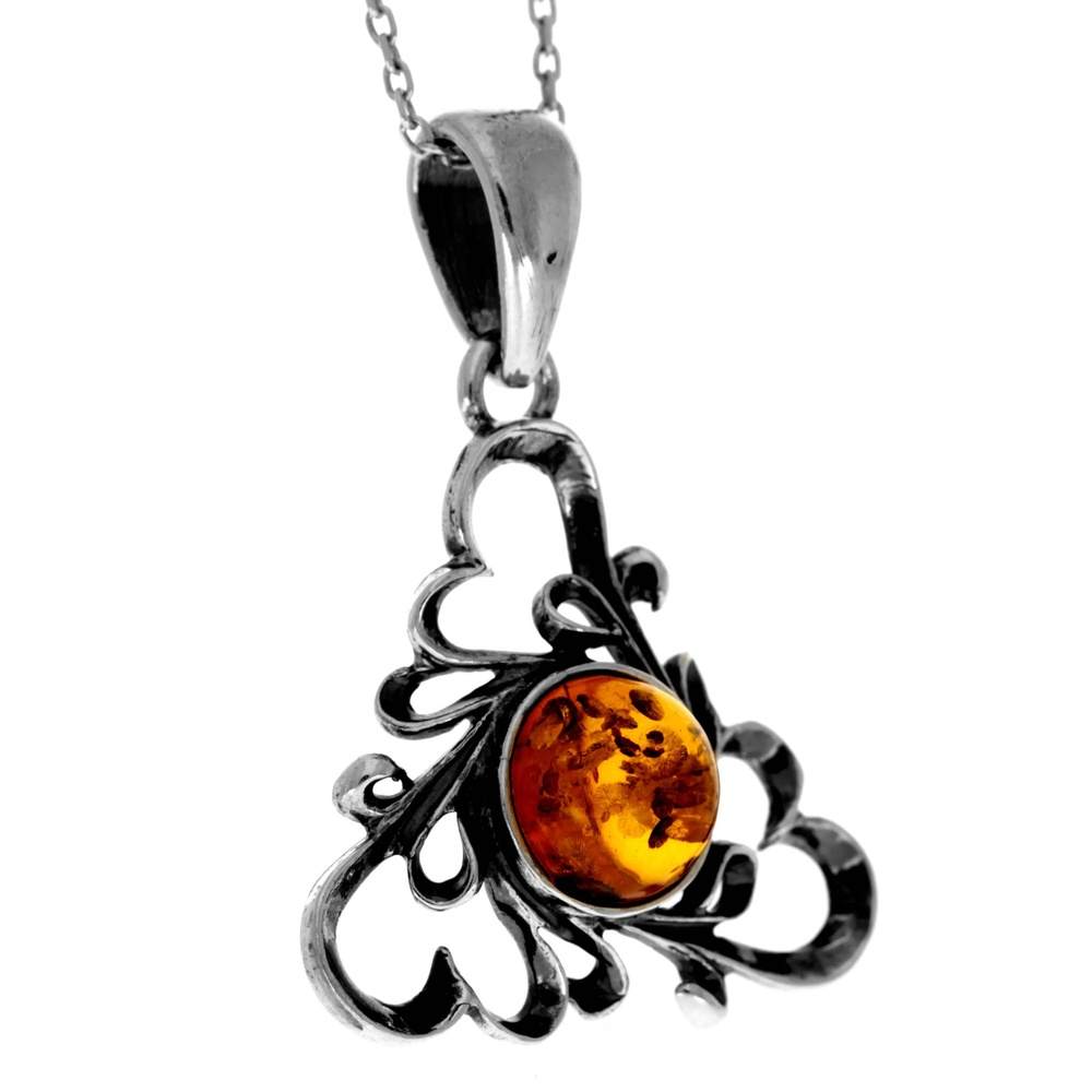 925 Sterling Silver & Genuine Baltic Amber Classic Pendant - 1913