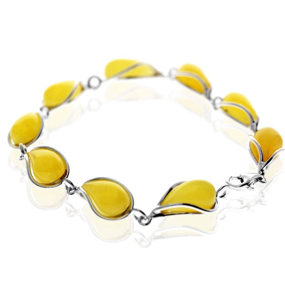 925 Sterling Silver & Genuine Baltic Amber Modern Link Bracelet - G501