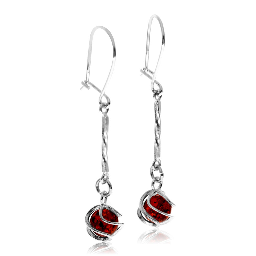 925 Sterling silver & Genuine Baltic Amber Modern Drop Earrings - GL047