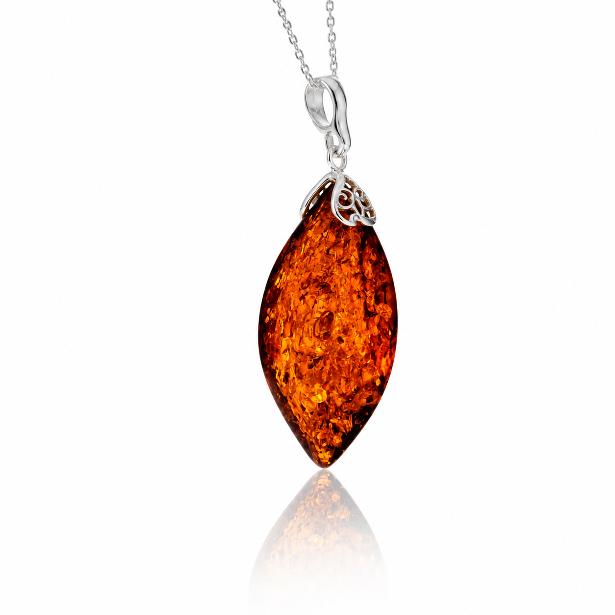925 Sterling Silver & Genuine Baltic Amber Large Modern Exclusive Pendant - 813BX