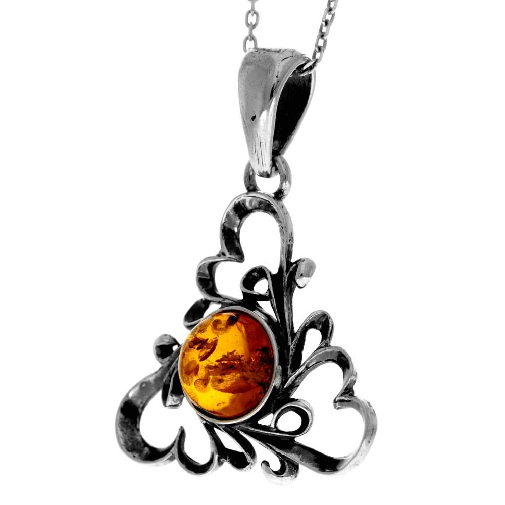 925 Sterling Silver & Genuine Baltic Amber Classic Pendant - 1913
