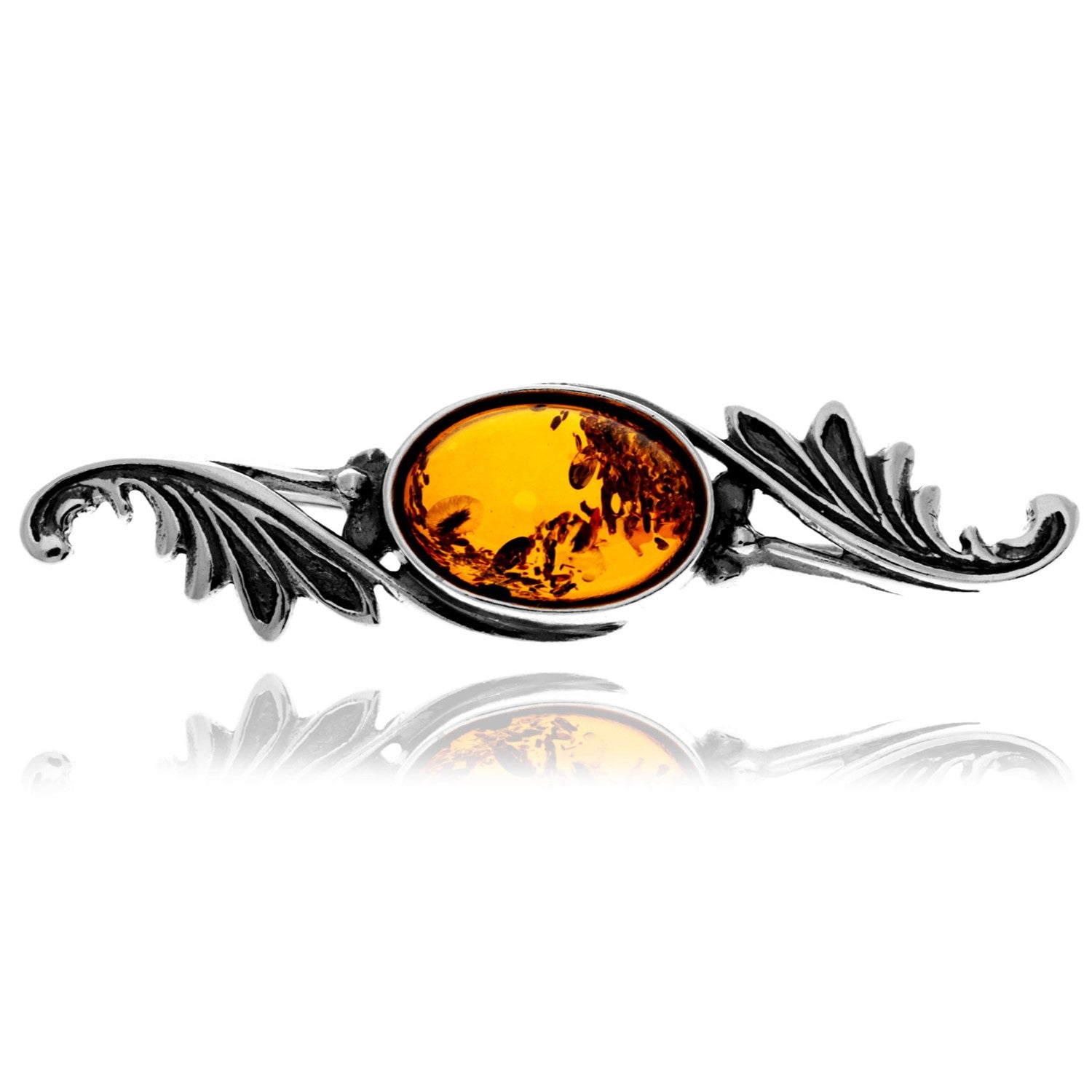 925 Sterling Silver Genuine Baltic Amber Classic Brooch GL801