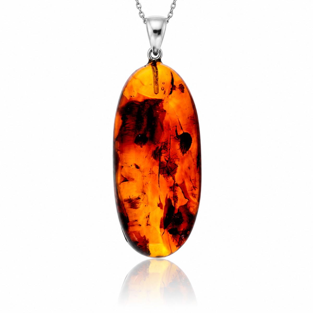 925 Sterling Silver & Genuine Cognac Baltic Amber Exlusive Unique Pendant - C-PD-121