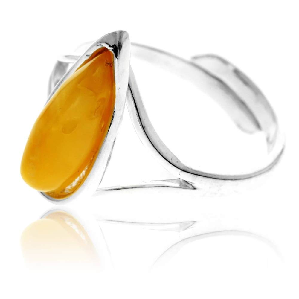 925 Sterling Silver & Genuine Baltic Amber Adjustable Ring G404A