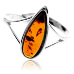 925 Sterling Silver & Genuine Baltic Amber Adjustable Ring G404A