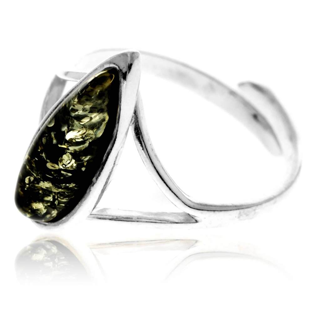 925 Sterling Silver & Genuine Baltic Amber Adjustable Ring G404A