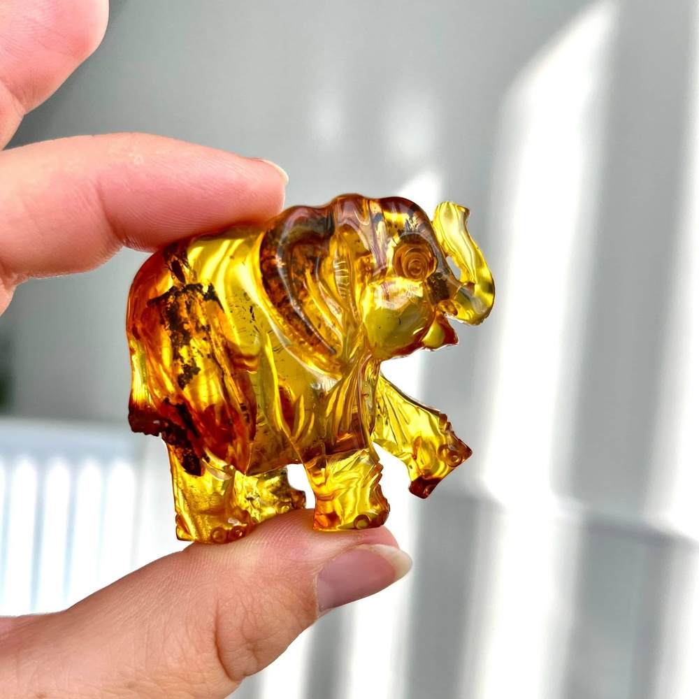 Figurine Superb Quality Handmade Natural Carved Elephant made of Genuine Baltic Amber - CRV63