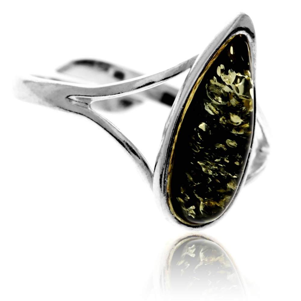 925 Sterling Silver & Genuine Baltic Amber Adjustable Ring G404A