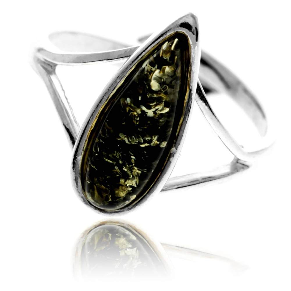 925 Sterling Silver & Genuine Baltic Amber Adjustable Ring G404A