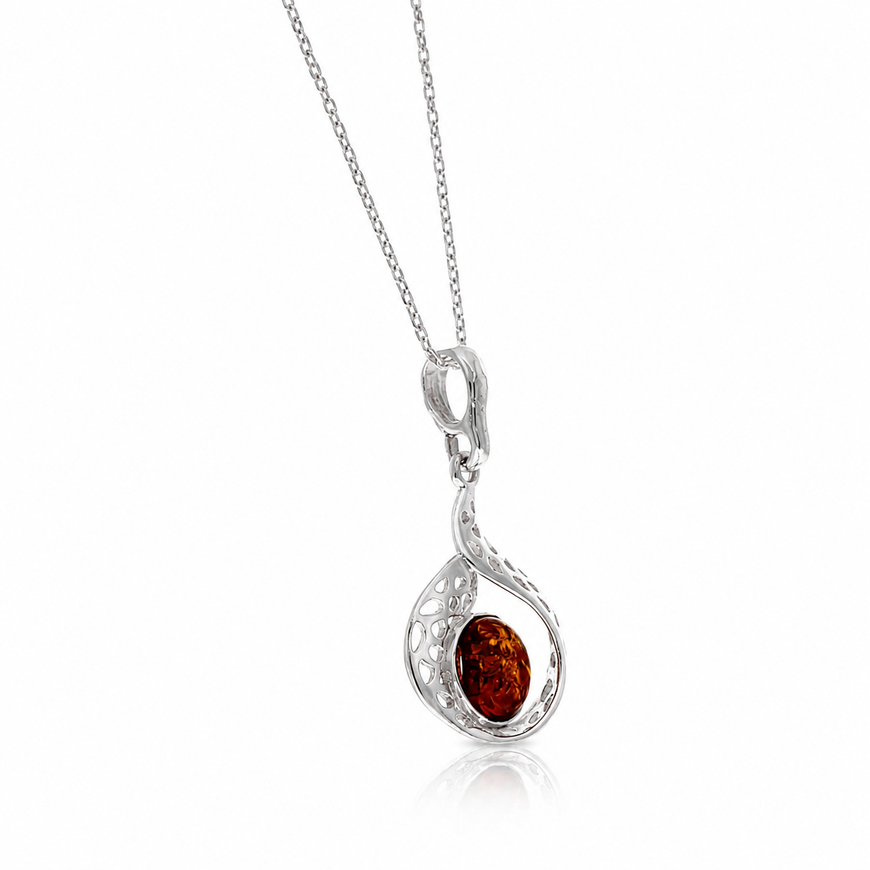 925 Sterling Silver & Genuine Baltic Amber Modern Exclusive Pendant - 799