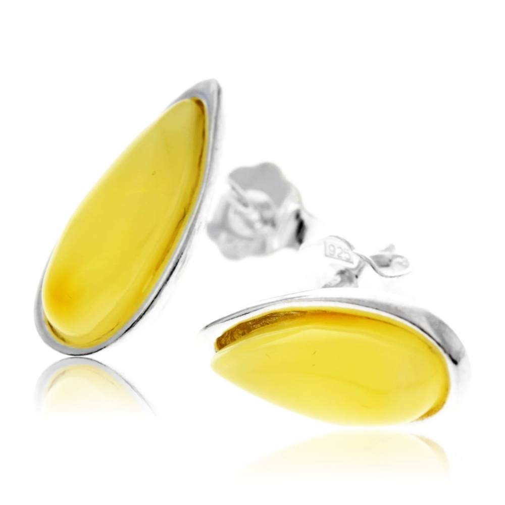 925 Sterling Silver & Baltic Amber Classic Teardrop Studs Earrings - G030S