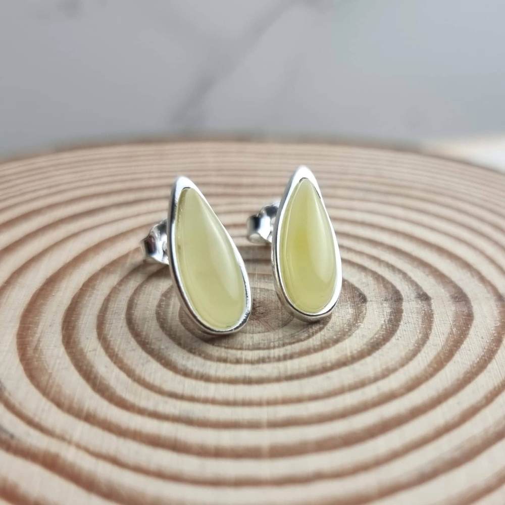 925 Sterling Silver & Baltic Amber Classic Teardrop Studs Earrings - G030S