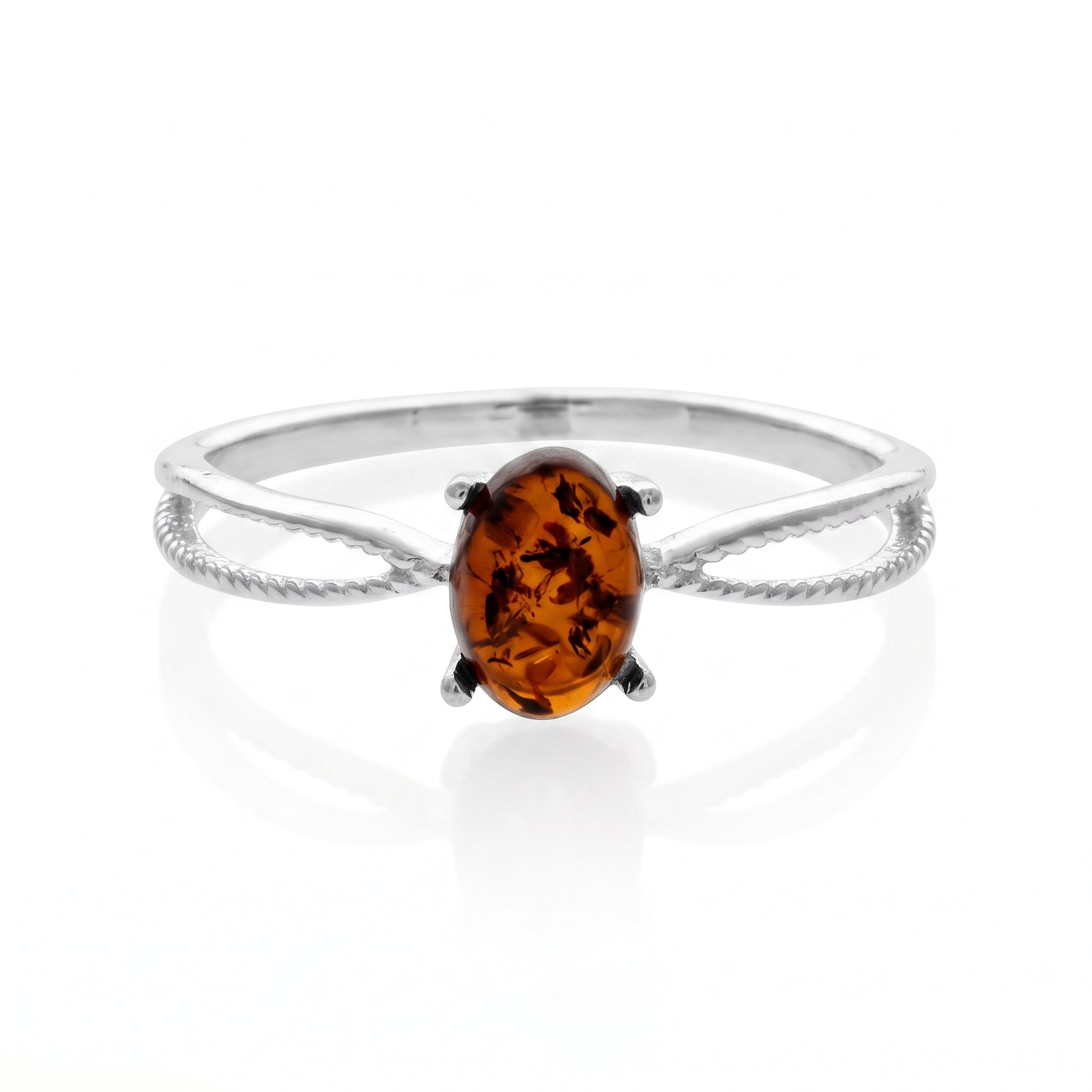 925 Sterling Silver & Genuine Baltic Amber Delicate Modern Ring - 7625