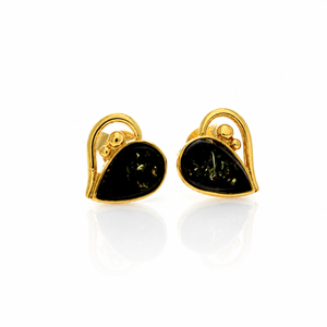 Gold Plated over 925 Sterling Silver & Genuine Baltic Amber Hearts Studs Earrings - M194G
