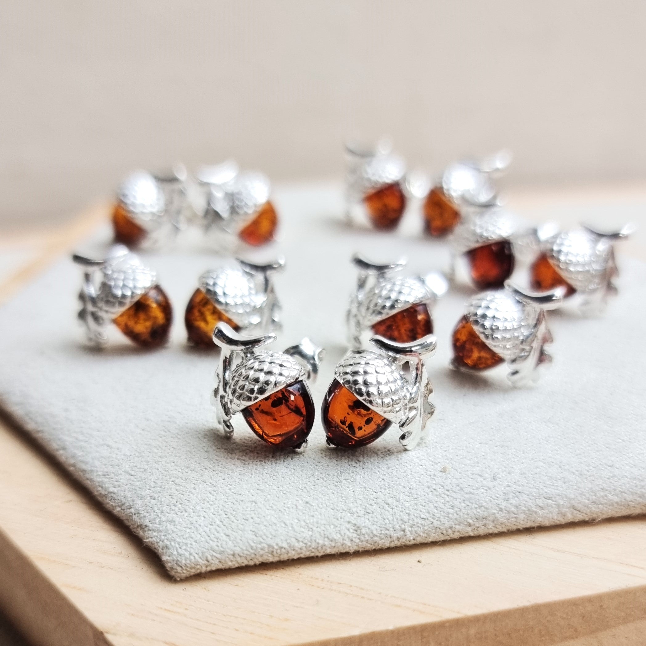 925 Sterling Silver & Baltic Amber Modern Acorn Studs Earrings - GL1047