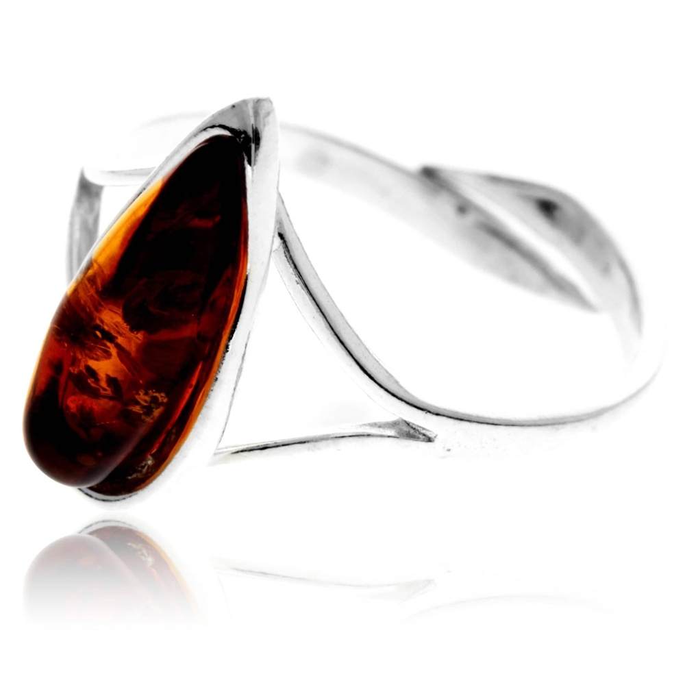 925 Sterling Silver & Genuine Baltic Amber Adjustable Ring G404A