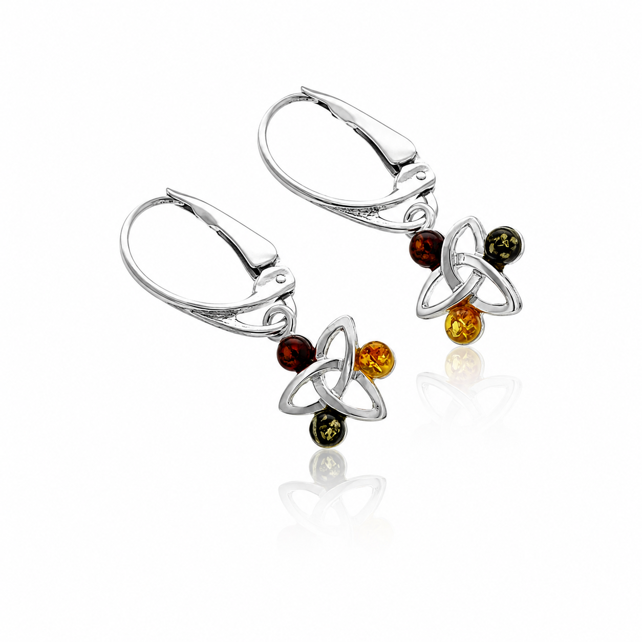 925 Sterling Silver & Genuine Baltic Amber Classic Celtic Drop Earrings - AE2FH