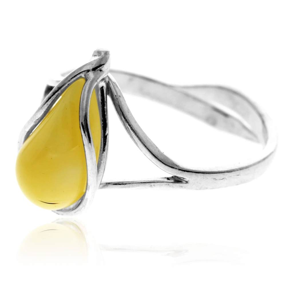 925 Sterling Silver & Genuine Baltic Amber Adjustable Ring G403A