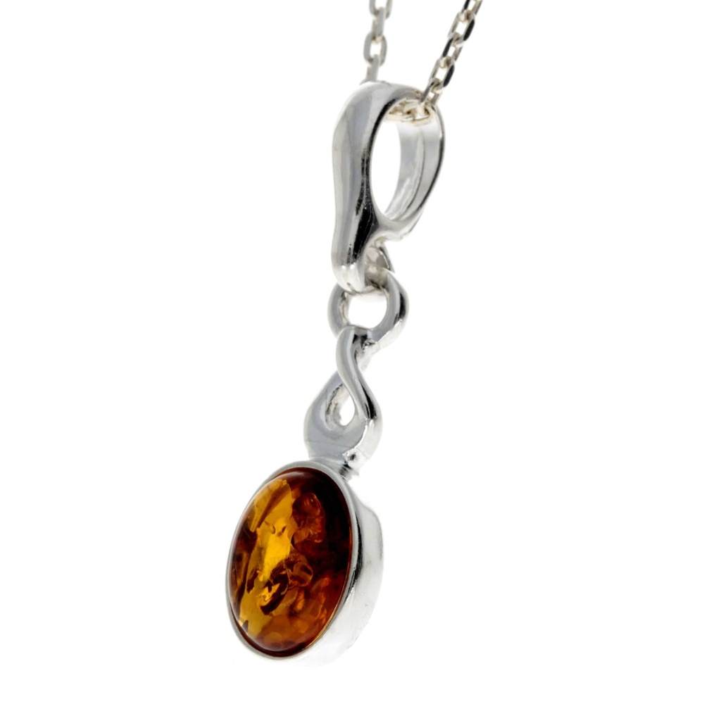 925 Sterling Silver & Genuine Baltic Amber Classic Pendant - 1574