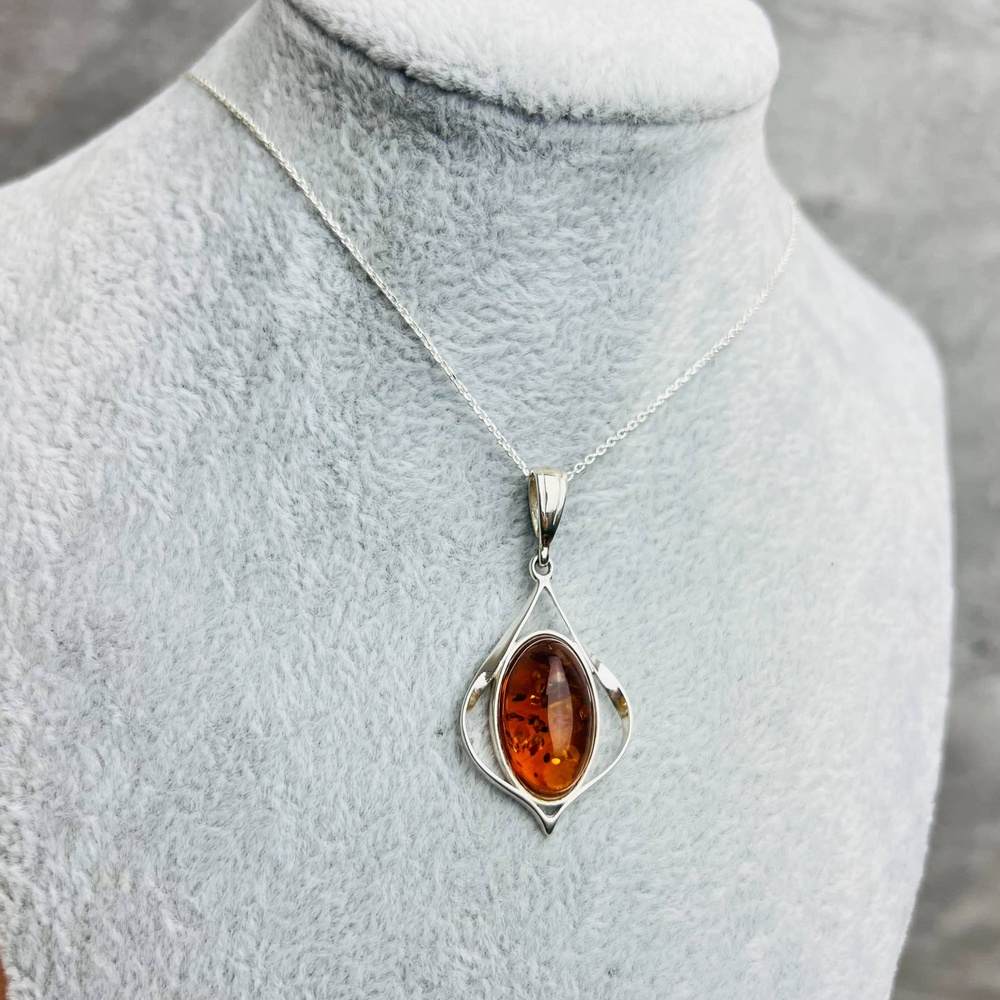 925 Sterling Silver & Baltic Amber Large Modern Pendant - GL384