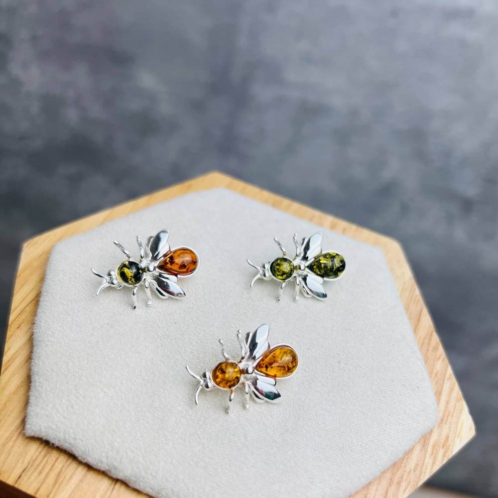925 Sterling Silver & Baltic Amber Fly Brooch - M801