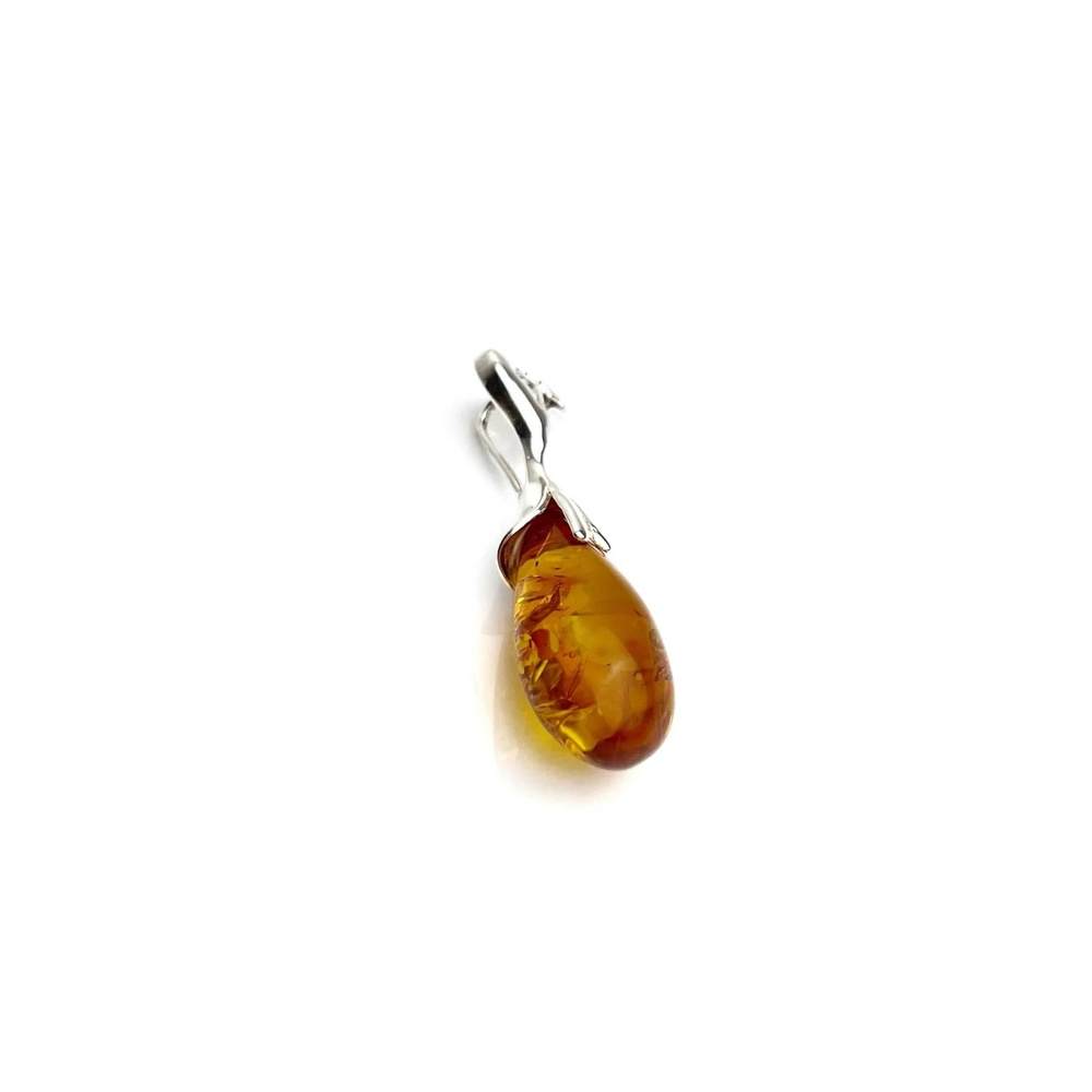 925 Sterling Silver & Genuine Cognac Baltic Amber Exlusive Unique Pendant - PD0684