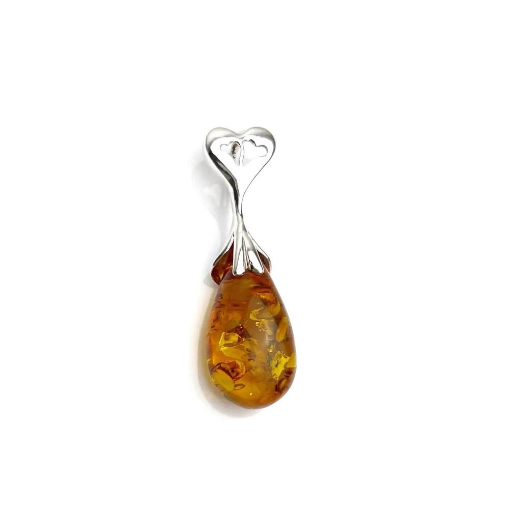 925 Sterling Silver & Genuine Cognac Baltic Amber Exlusive Unique Pendant - PD0684