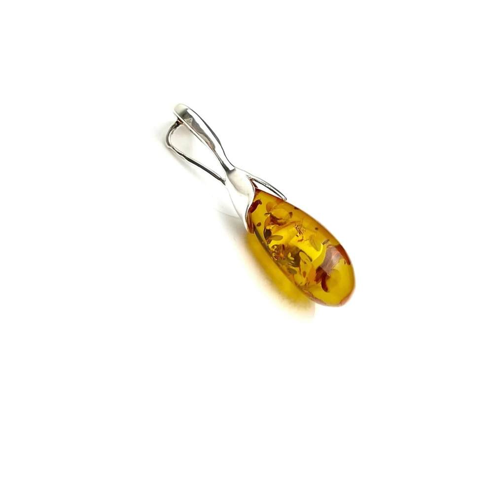 925 Sterling Silver & Genuine Cognac Baltic Amber Exlusive Unique Pendant - PD0684