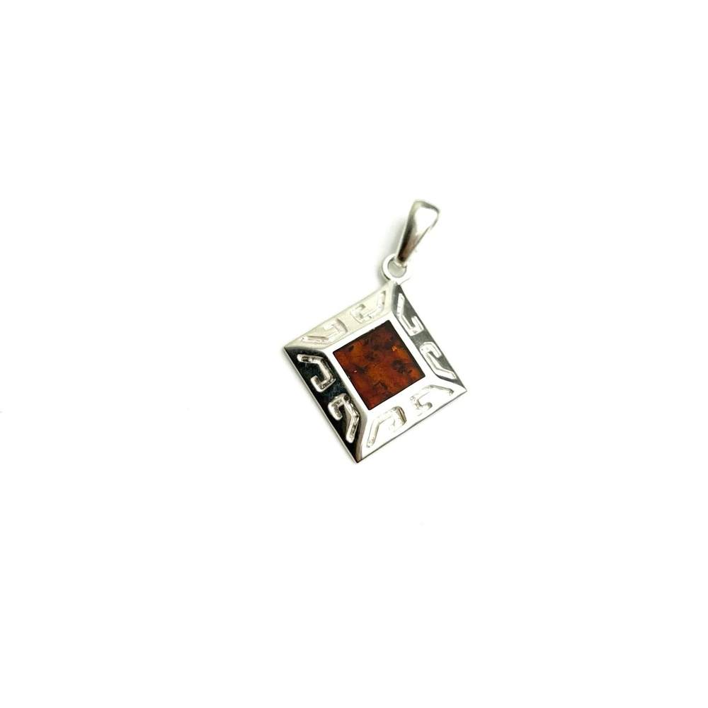 925 Sterling Silver & Genuine Cognac Baltic Amber Exlusive Unique Pendant - PD0770