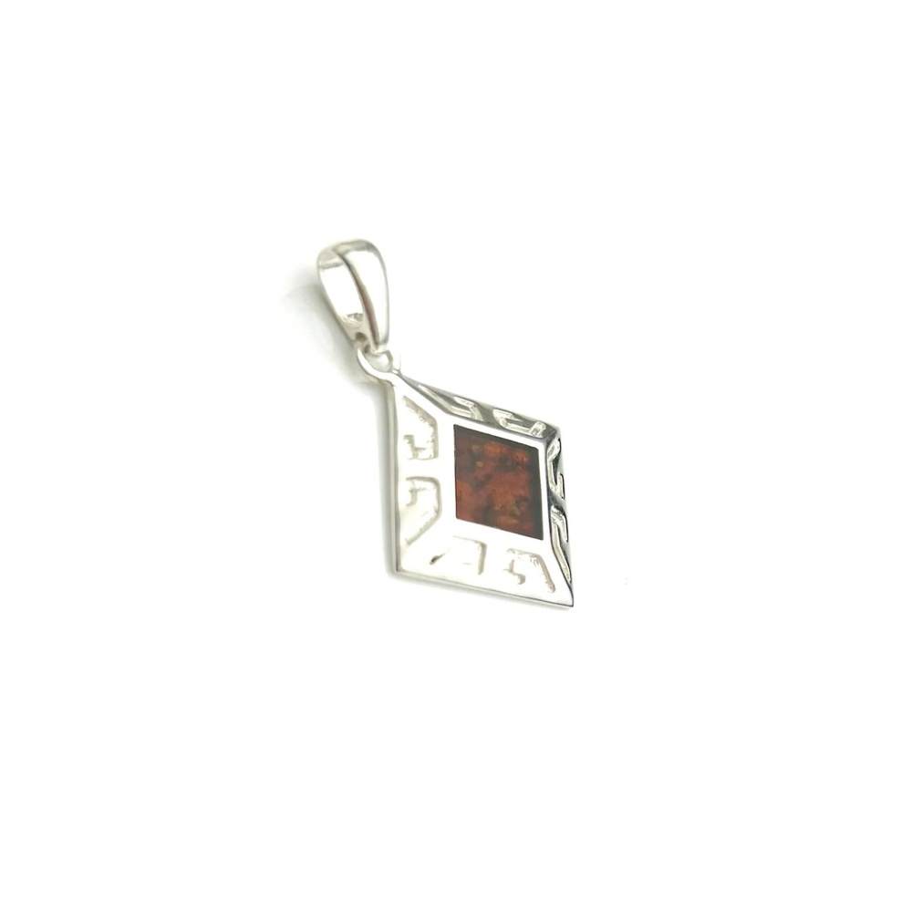 925 Sterling Silver & Genuine Cognac Baltic Amber Exlusive Unique Pendant - PD0770