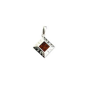 925 Sterling Silver & Genuine Cognac Baltic Amber Exlusive Unique Pendant - PD0770