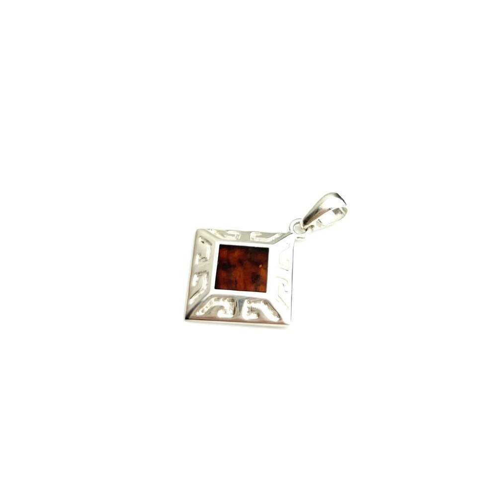 925 Sterling Silver & Genuine Cognac Baltic Amber Exlusive Unique Pendant - PD0770
