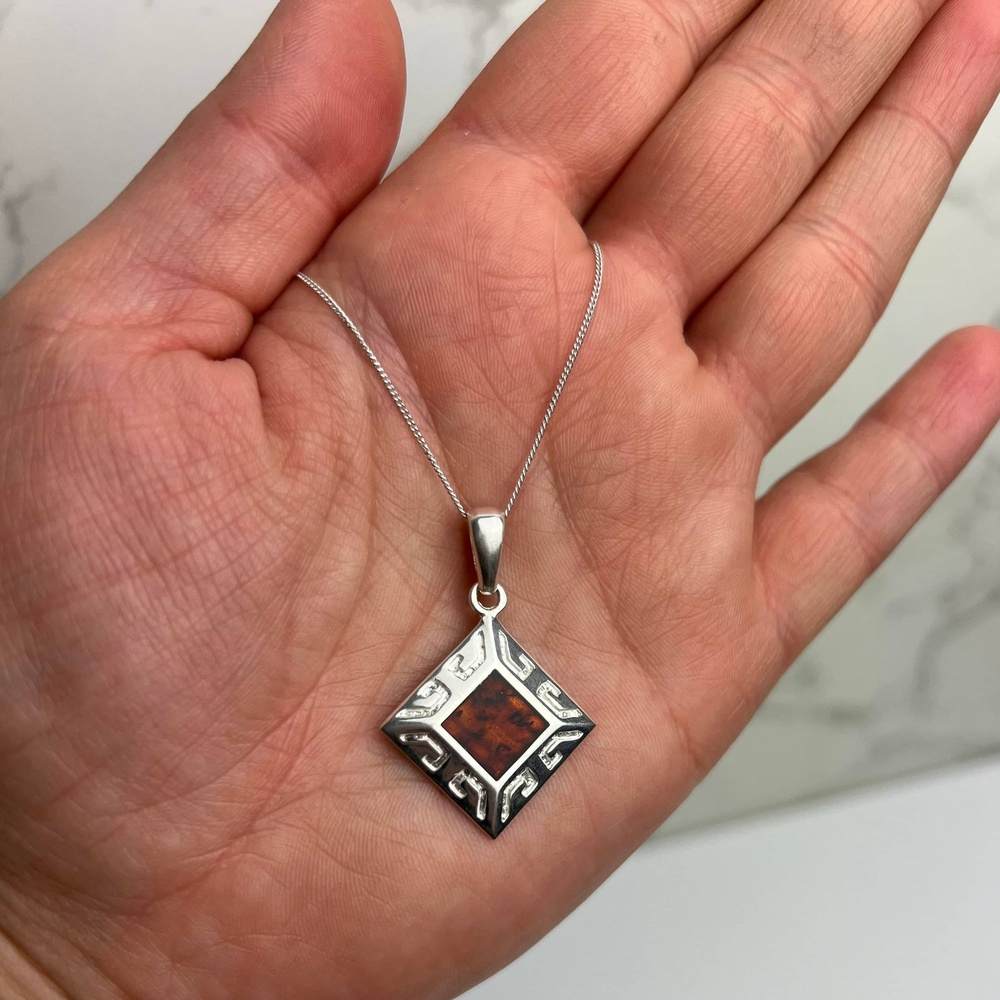 925 Sterling Silver & Genuine Cognac Baltic Amber Exlusive Unique Pendant - PD0770