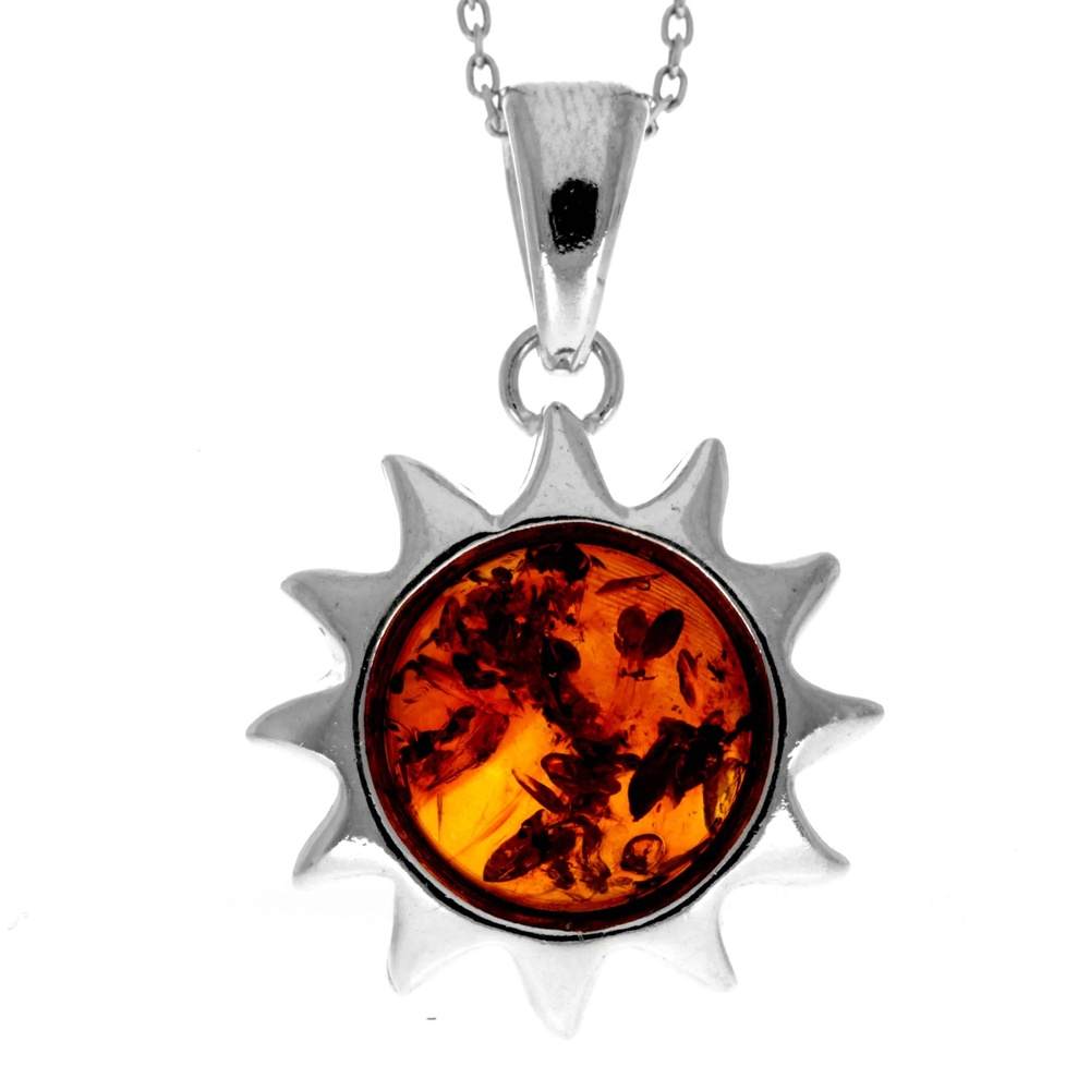 Copy of 925 Sterling Silver & Genuine Baltic Amber Modern Sun Pendant - 1542