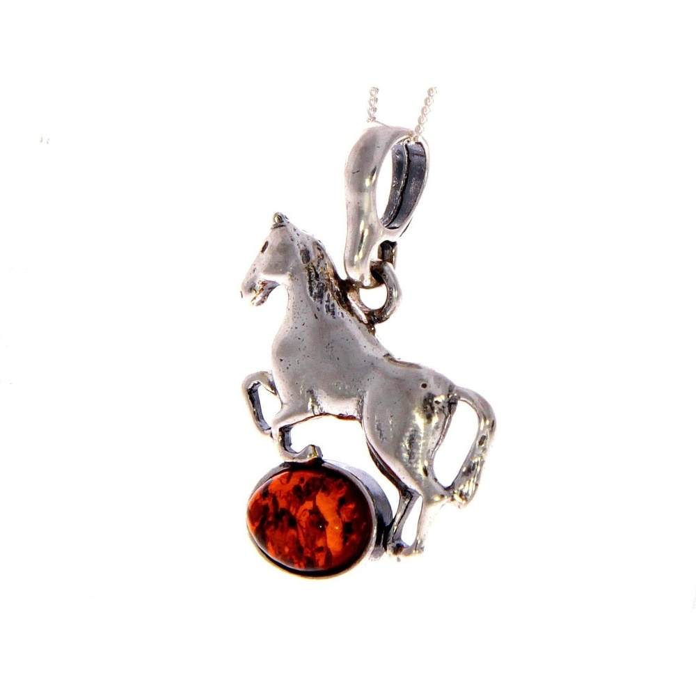 925 Sterling Silver & Baltic Amber Horse Pendant - 1613