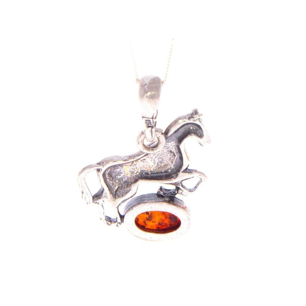 925 Sterling Silver & Baltic Amber Horse Pendant - 1613