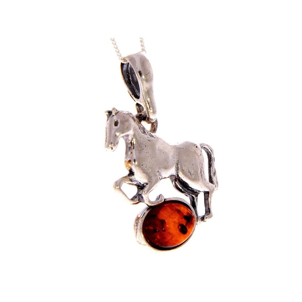 925 Sterling Silver & Baltic Amber Horse Pendant - 1613