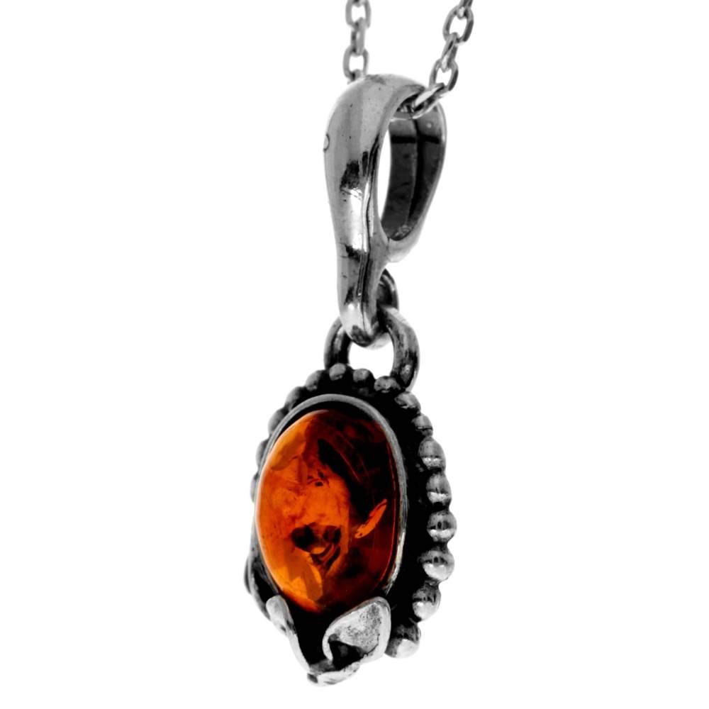 925 Sterling Silver & Genuine Baltic Amber Classic Modern Pendant - 1825