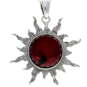 925 Sterling Silver & Genuine Baltic Amber Large Start / Sun Pendant - 1864
