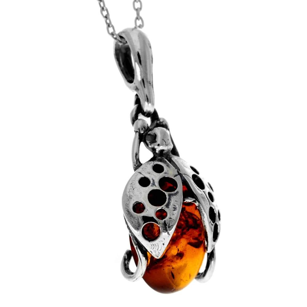 925 Sterling Silver & Genuine Baltic Amber Classic Ladybird Pendant - 1931