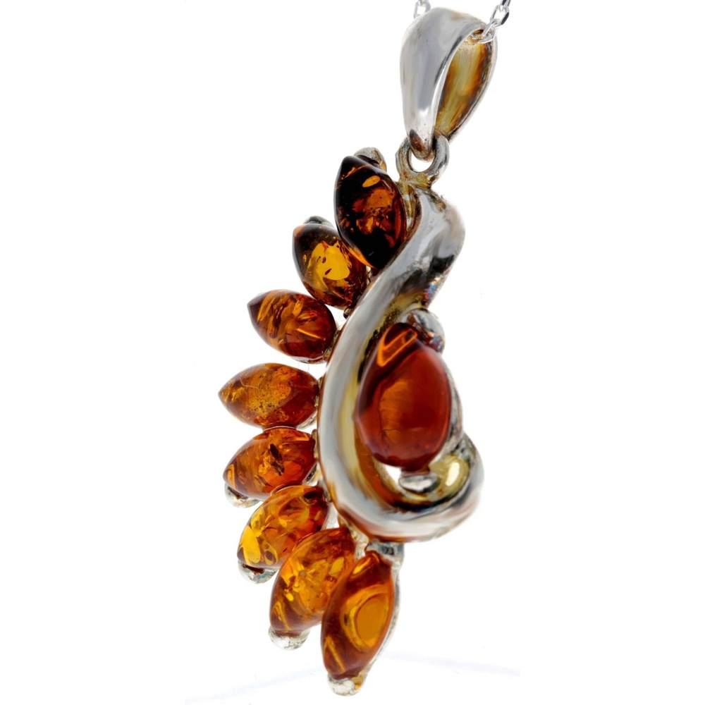 925 Sterling Silver & Genuine Baltic Amber Modern Pendant - 1939