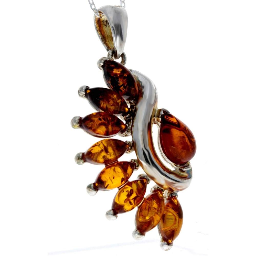 925 Sterling Silver & Genuine Baltic Amber Modern Pendant - 1939
