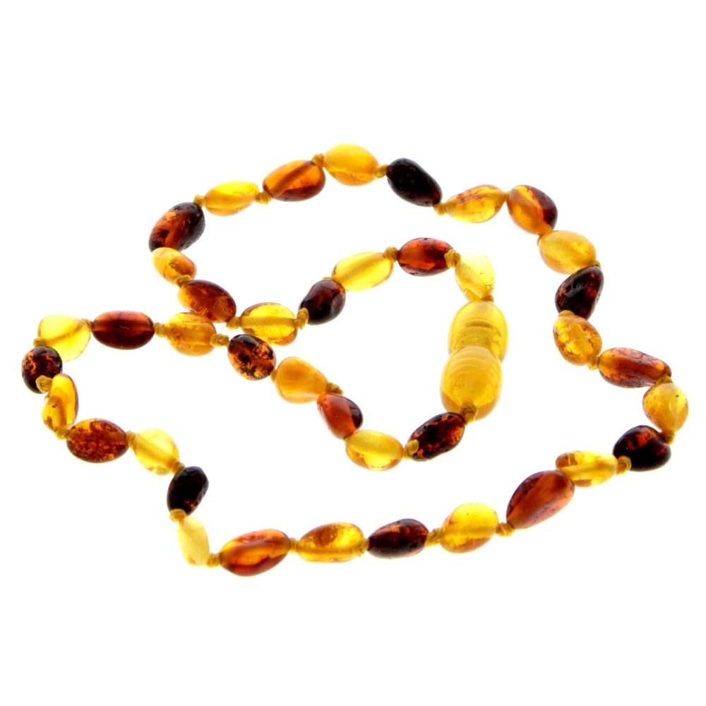 Genuine Baltic Amber Polished BEANS Beaded Necklace in various colours & sizes. All beads knotted in between.