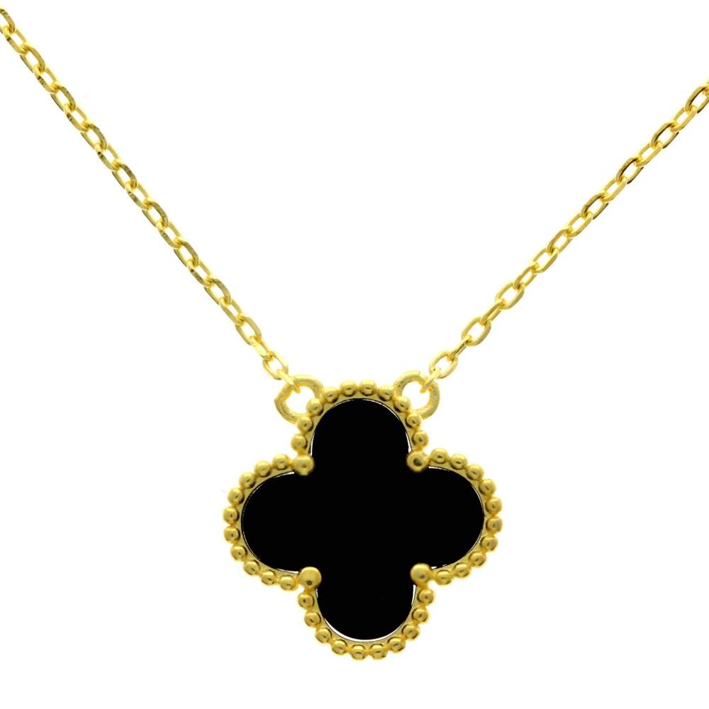 925 Sterling Silver Gold Plated Black Clover Neckles -CH-1107-GP-N
