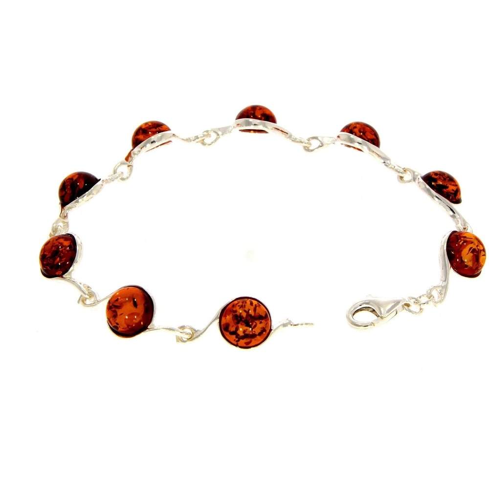 925 Sterling Silver & Baltic Amber Classic Link Bracelet 19 cm - 2092