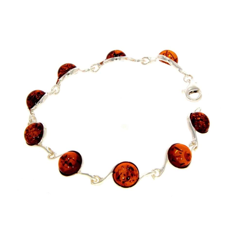 925 Sterling Silver & Baltic Amber Classic Link Bracelet 19 cm - 2092