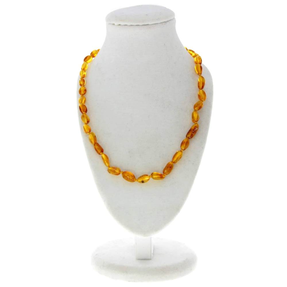 Genuine Baltic Amber Polished BEANS Beaded Necklace in various colours & sizes. All beads knotted in between.
