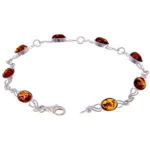 925 Sterling Silver & Genuine Baltic Amber Bracelet Link 21.5 cm - 3178